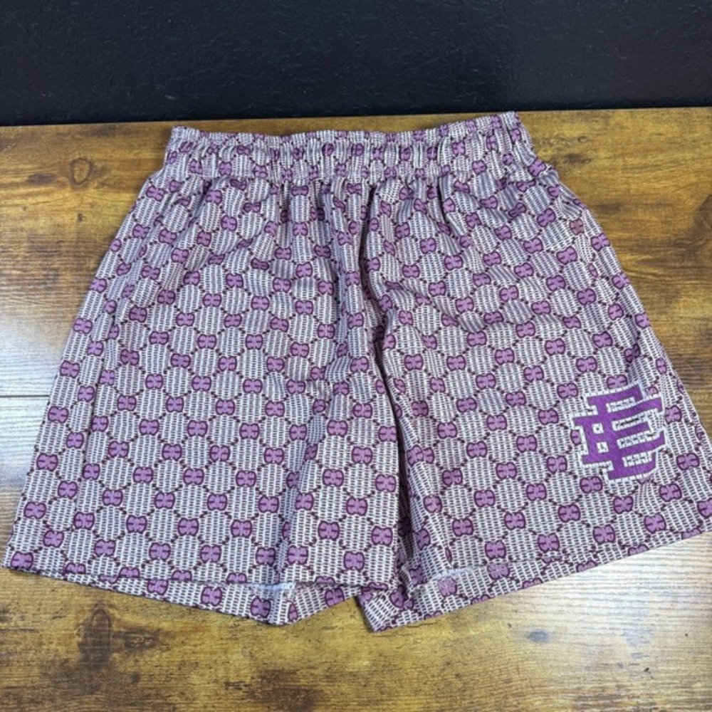 Eric Emanuel Monogram Mesh Purple Polyester‎ Athletic Shorts Mens XL